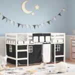 Maisonchic - lit mezzanine enfants - 90x190cm, lit jeune, lit enfants et rideaux blanc / noir pin massif ... Maisonchic - lit mezzanine enfants - 90x190cm, lit jeune, lit enfants et rideaux blanc / noir pin massif ...