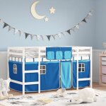 Maisonchic - lit mezzanine enfants - 90x190cm, lit jeune, lit enfants et rideaux bleu bois pin massif ... Maisonchic - lit mezzanine enfants - 90x190cm, lit jeune, lit enfants et rideaux bleu bois pin massif ...