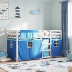 Maisonchic - lit superpos 80x200cm, lit jeune avec rideaux bleu bois pin massif con74762 design in
