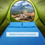 Matelas de camping autogonflant 2 personnes avec 2 oreillers 187x131x4 cm et sac portable en pvc impermable ...
