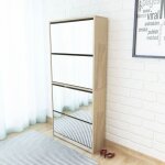 Maisonchic - meuble  chaussures avec miroir, armoire  chaussures, meuble d'entre 4 etagres 63x17x134 ...