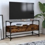 Maisonchic - meuble tv, banc tv, armoire de rangement avec dessus en verre chne fum bois d'ingnierie ...