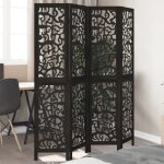 Maisonchic - paravent, cloison de séparation 4 panneaux noir bois de paulownia massif fr437601 design ... Maisonchic - paravent, cloison de séparation 4 panneaux noir bois de paulownia massif fr437601 design ...