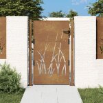 Maisonchic - portail de jardin, porte de jardin, portillon 105x155 cm acier corten conception d'herbe ...