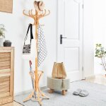 Maisonchic - porte manteau sur pieds avec 12 crochets en bois massif pour manteaux chapeaux parapluie ...