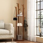 Maisonchic - porte - manteaux sur pied base rotative  360 3 etagres de rangement 9 crochets en bois ...