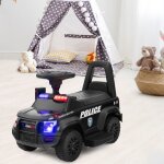 Maisonchic - porteur enfants avec m�gaphone & autocollant de police voiture � pousser avec lumi�res et ...