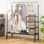 Schoir  vtements roulant portant  double barres avec barres de suspension rglables en hauteur tagres ...