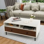 Maisonchic - table basse avec 2 tiroirs et 2 etag�res de rangement table basse en bois table d'appoint ...