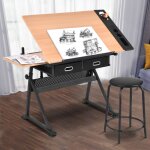 Maisonchic - table  dessin inclinable, tabouret, 2 tiroirs, hauteur rglable, multifonctionnel, en mdf ...