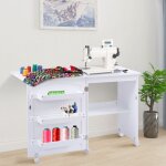 Table pour machine à coudre à roulettes pliable table roulante à 3 Étagères en mdf, 117x40x77cm, blanc ... Table pour machine à coudre à roulettes pliable table roulante à 3 Étagères en mdf, 117x40x77cm, blanc ...