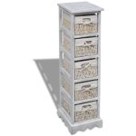 Maisonchic - tagre de rangement, meuble de rangement, meuble tagre en bois 5 paniers en tissage blanc ...