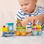 Maisonchic - train  pousser en bois 11 pices 3 wagons locomotive rtractable jouet d'eveil en bois ...