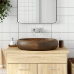 Maisonchic - vasque  poser, vasque bac  laver, vier de salle de bain marron ovale 59x40x15 cm cramique ...
