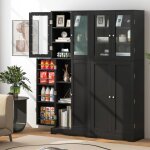 Maisonchic - vitrine en verre 161, 5 cm armoire cuisine haute avec 2 portes vitr�es et 2 portes multi ...