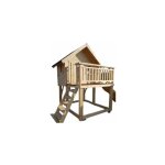 Maisonnette de jardin en pin massif, cabane de jeux pour enfants sur pilotis avec toboggan, shingle noir ...