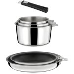 Malice - lot 6 pièces - 3 casseroles, 2 poêles revêtement céramique et 1 poignée noire Malice - lot 6 pièces - 3 casseroles, 2 poêles revêtement céramique et 1 poignée noire