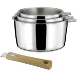 Malice - srie de 3 casseroles 16 / 18 / 20cm inox avec poigne effet bois clair