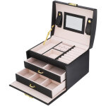 Mallette de rangement de bijoux en cuir pu à 3 niveaux, support de boîte d'exposition, organisateur avec ... Mallette de rangement de bijoux en cuir pu à 3 niveaux, support de boîte d'exposition, organisateur avec ...