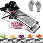 Mandoline cuisine, coupe legumes inox professionnelle, coupe frites manuel avec prot�ge main et gants ...