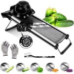 Mandoline r�glable en acier inoxydable avec gants de s�curit� et brosse de nettoyage, coupe - l�gumes ...