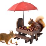 Mangeoire pour �cureuils avec parapluie : table de pique - nique en bois avec support en �pis de ma�s, ...