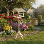 Mangeoire a oiseaux en bois de sapin avec support - resistante aux intemperies