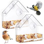 Mangeoire � oiseaux de petite fen�tre en acrylique transparent avec ventouses et poteau debout pour nourrir ...