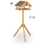 Mangeoire a oiseaux sur poteau - bois depicea toit resistant aux intemperies