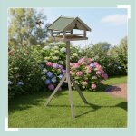 Mangeoire a oiseaux sur poteau - bois depicea toit resistant aux intemperies