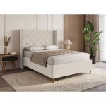 Deco in paris - lit double en velours capitonn beige mareva 140x190 cm