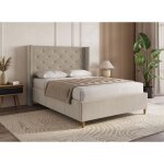 Deco in paris - lit double en velours capitonn en velours taupe mareva 160x200