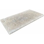 Margelle 3cm travertin rustique - mix beige - 33x61x3cm bord rond - vieilli - vendu à l'unité Margelle 3cm travertin rustique - mix beige - 33x61x3cm bord rond - vieilli - vendu à l'unité