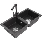 Mario �vier de cuisine en granit 2 bacs avec mitigeur duero, noir mouchet� - 6504 - 76 - 671600 - 76 ...