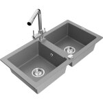 Mario vier en granit  2 bacs avec mitigeur cuisine duero, gris - 6504 - 71 - 671600 - 00 - mexen