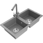 Mario vier en granit  2 bacs avec mitigeur duero, gris - 6504 - 71 - 671600 - 71 - mexen