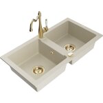 Mario évier en granit à 2 cuves avec robinet mélangeur carla, beige - 6504 - 69 - 670700 - 50 - mexen ... Mario évier en granit à 2 cuves avec robinet mélangeur carla, beige - 6504 - 69 - 670700 - 50 - mexen ...