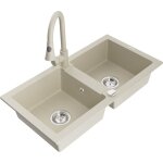 Mario �vier en granit � 2 cuves avec robinet m�langeur elia, beige - 6504 - 69 - 670101 - 69 - mexen