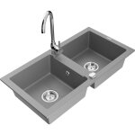 Mario �vier en granit � 2 cuves avec robinet m�langeur telma, gris - 6504 - 71 - 670200 - 00 - mexen