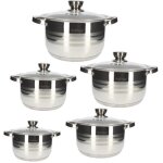 Marmites - cheffinger - cf - ss10 - acier inoxydable - couvercles en verre - 5 pi�ces