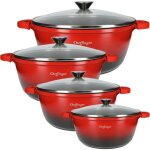 Marmites - cheffinger - lot de 4 - revtement antiadhsif marbre - poignes en silicone - couvercle transparen ...