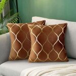 Marron motifs dor�s housse coussin 40x40 cm lignes chics �l�gantes salon chambre, ensemble 2 taies carr�es ...