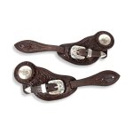 Marron - porte peron amricain en cuir fleur, motif chne