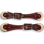 Marron - porte �perons western pour enfant doubl� blanc en cuir lisse et couture ind�chirable