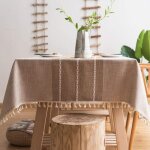 Marron ray�e, 140 x 140 cm nappe carr�e anti tache coton lin table cloth impermeable nappe avec tassel ...