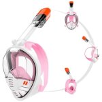 Masque de plonge avec tuba anti - brouillard plein visage 180pour enfants / adultes - blanc / rose - ...