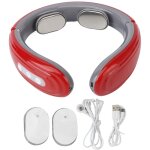 Masseur cervical sans fil 6 modes 9 intensits - rechargeable avec patches tens - rouge - soulagement ...