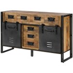 Massivmoebel24 - buffet en bois de manguier 150x45x90 laqu naturel / mtal gris blackburn 310