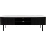Massivmoebel24. de - meuble tv en bois de manguier 180x36x51 noir laqu / marbre blanc barcelona 111