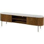 Massivmoebel24. de - meuble tv en bois de manguier 200x36x51 marron laqu / marbre blanc barcelona 210 ...